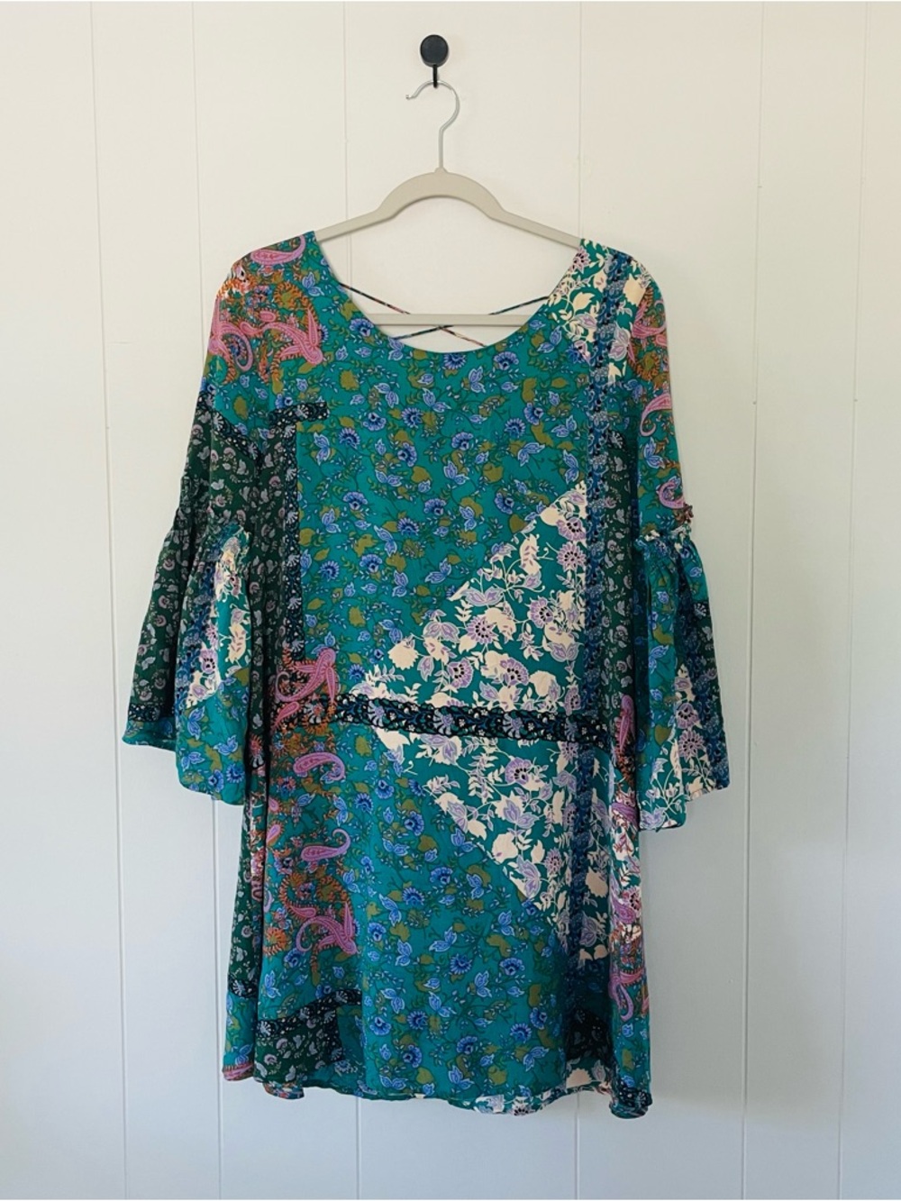 entro Teal Patchwork Floral Midi Dress